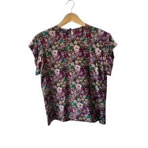 Vintage The Works Saks Fifth Avenue 100% Silk Purple Floral Blouse Women's 4